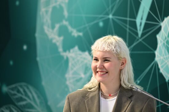 Elizaveta Eliseeva, SDG coordinator, Academy for Youth Diplomacy, at the session on The Sustainable Transformation of Companies and Communities in the Global Challenges of the 21st Century as part of the XIV International Economic Forum RUSSIA — ISLAMIC WORLD: KAZANFORUM 2023. Crediting the source is mandatory when using the photo. Location: Russia, Republic of Tatarstan, Kazan. Author: Ilya Pitalev/ANO “Directorate for Sports and Social Projects”. KAZANFORUM 2023. The Sustainable Transformation of Companies and Communities in the Global Challenges of the 21st Century