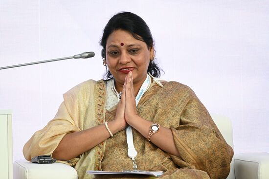 President of the BRICS International Forum Purnima Anand (India) at the session on Charity: The Boomerang of Good in Islam as part of the XIV International Economic Forum RUSSIA — ISLAMIC WORLD: KAZANFORUM 2023. Crediting the source is mandatory when using the photo. Location: Russia, Republic of Tatarstan, Kazan. Author: Maksim Bogodvid/ANO “Directorate for Sports and Social Projects”. KAZANFORUM 2023. Charity: The Boomerang of Good in Islam