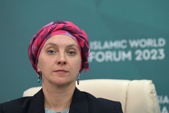 Irina Grebennikova, owner and CEO of the Terra Anima animation studio, at a press conference on the promotion of national heroes held as part of the 14th Russia - Islamic World: KazanForum International Economic Forum. Crediting the source is mandatory when using the photo. Location: Russia, Republic of Tatarstan, Kazan. Author: Evgeny Biyatov/ANO “Directorate for Sports and Social Projects”. KAZANFORUM 2023. Press conference on the promotion of national heroes