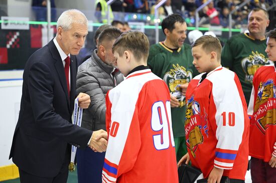 Awards ceremony after the Golden Puck ice hockey tournament held as part of the 14th Russia - Islamic World: KazanForum International Economic Forum. Russian Minister of Sports Oleg Matytsin. Crediting the source is mandatory when using the photo. Location: Russia, Republic of Tatarstan, Kazan. Author: Ramil Sitdikov/ANO “Directorate for Sports and Social Projects”. KAZANFORUM 2023. Golden Puck tournament