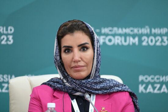 Siham Al Harti, Board Member, Oman Chamber of Commerce and Industry, at the news conference, International Cooperation and Innovation: New Opportunities and Prospects for Cooperation with the Persian States, held as part of the XIV International Economic Forum RUSSIA — ISLAMIC WORLD: KAZANFORUM 2023. Crediting the source is mandatory when using the photo. Location: Russia, Republic of Tatarstan, Kazan. Author: Evgeny Biyatov/ANO “Directorate for Sports and Social Projects”. KAZANFORUM 2023. News conference, International Cooperation and Innovation: New Opportunities and Prospects for Cooperation with the Persian States