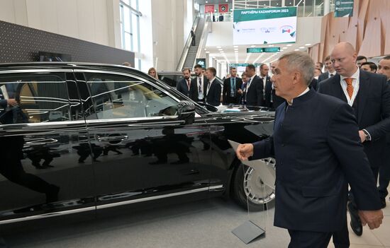 Head of the Republic of Tatarstan Rustam Minnikhanov visits the 14th Russia - Islamic World: KazanForum International Economic Forum. Crediting the source is mandatory when using the photo. Location: Russia, Republic of Tatarstan, Kazan. Author: Evgeny Biyatov/ANO “Directorate for Sports and Social Projects”. Head of Republic of Tatarstan Rustam Minnikhanov visits KAZANFORUM 2023