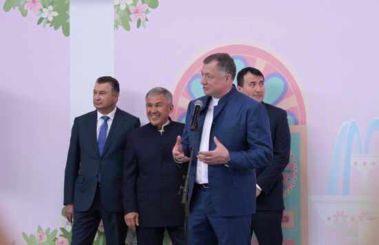 Head of the Republic of Tatarstan Rustam Minnikhanov, center, visits the 14th Russia - Islamic World: KazanForum International Economic Forum. Foreground right: Deputy Prime Minister of the Russian Federation Marat Khusnullin. Crediting the source is mandatory when using the photo. Location: Russia, Republic of Tatarstan, Kazan. Author: Evgeny Biyatov/ANO “Directorate for Sports and Social Projects”. Head of Republic of Tatarstan Rustam Minnikhanov visits KAZANFORUM 2023