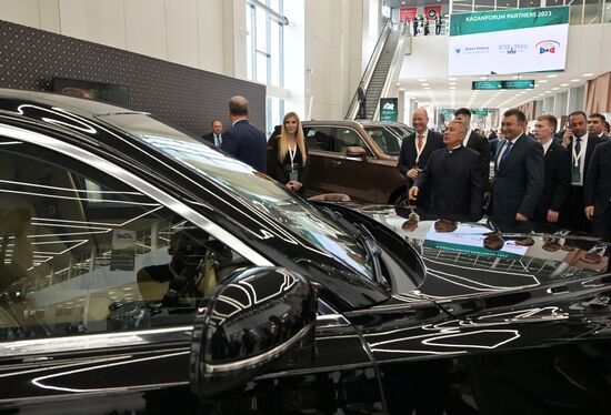 Head of the Republic of Tatarstan Rustam Minnikhanov visits the 14th Russia - Islamic World: KazanForum International Economic Forum. Crediting the source is mandatory when using the photo. Location: Russia, Republic of Tatarstan, Kazan. Author: Evgeny Biyatov/ANO “Directorate for Sports and Social Projects”. Head of Republic of Tatarstan Rustam Minnikhanov visits KAZANFORUM 2023