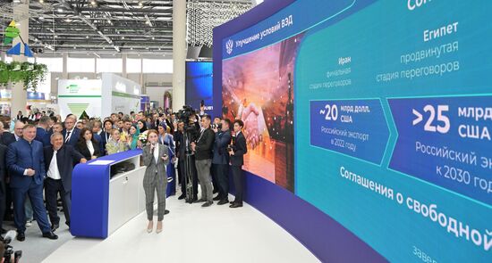 Head of the Republic of Tatarstan Rustam Minnikhanov visits the 14th Russia - Islamic World: KazanForum International Economic Forum. Left: Deputy Prime Minister of the Russian Federation Marat Khusnullin. Crediting the source is mandatory when using the photo. Location: Russia, Republic of Tatarstan, Kazan. Author: Evgeny Biyatov/ANO “Directorate for Sports and Social Projects”. Head of Republic of Tatarstan Rustam Minnikhanov visits KAZANFORUM 2023