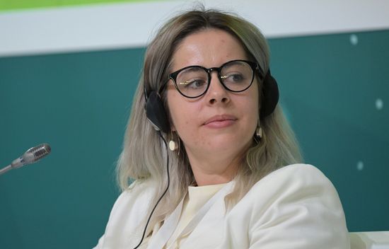 Asya Samoilova, Head of the Media Relations Department of the Directorate for International Cooperation of the Rossiya Segodnya/Sputnik Media Group, at the session on Russia and the Islamic World: Media Cooperation for Sustainable Development and Economic Prosperity as part of the XIV International Economic Forum RUSSIA — ISLAMIC WORLD: KAZANFORUM 2023. Crediting the source is mandatory when using the photo. Location: Russia, Republic of Tatarstan, Kazan. Author: Alexandr Kryazhev/ANO “Directorate for Sports and Social Projects”. KAZANFORUM 2023. Russia and the Islamic World: Media Cooperation for Sustainable Development and Economic Prosperity