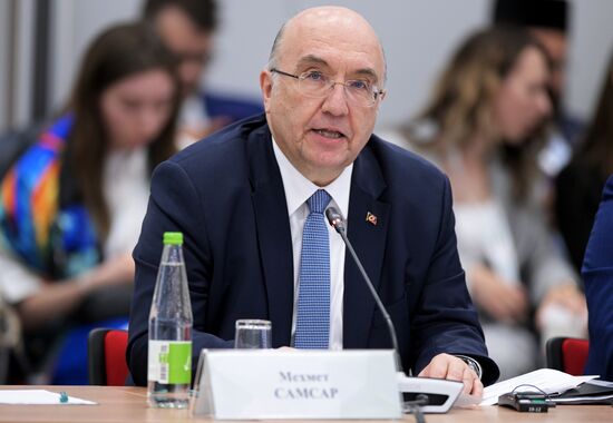 Turkish Ambassador to Russia Mehmet Samsar at the Russia - Turkiye session held as part of the 14th Russia - Islamic World: KazanForum International Economic Forum. Crediting the source is mandatory when using the photo as stated in the media bank section dedicated to the forum. Location: Russia, Republic of Tatarstan, Kazan. Author: Pavel Lisitsyn/ANO “Directorate for Sports and Social Projects”. KAZANFORUM 2023. Russia - Turkiye