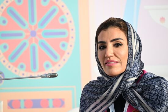 Siham Al Harthi, board member of the Oman Chamber of Commerce and Industry, at the session on Charity: The Boomerang of Good in Islam as part of the XIV International Economic Forum RUSSIA — ISLAMIC WORLD: KAZANFORUM 2023. Crediting the source is mandatory when using the photo. Location: Russia, Republic of Tatarstan, Kazan. Author: Maksim Bogodvid/ANO “Directorate for Sports and Social Projects”. KAZANFORUM 2023. Charity: The Boomerang of Good in Islam