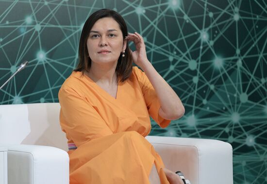 Dinara Toktosunova, head of Ruptly video agency, at a session, Russia and the Islamic World: Media Cooperation for Sustainable Development and Economic Prosperity, during the 14th Russia - Islamic World: KazanForum International Economic Forum. Photos may be used as stated in the media bank section dedicated to the forum. Location: Russia, Republic of Tatarstan, Kazan. Author: Alexandr Kryazhev/ANO “Directorate for Sports and Social Projects”. KAZANFORUM 2023. Russia and the Islamic World: Media Cooperation for Sustainable Development and Economic Prosperity