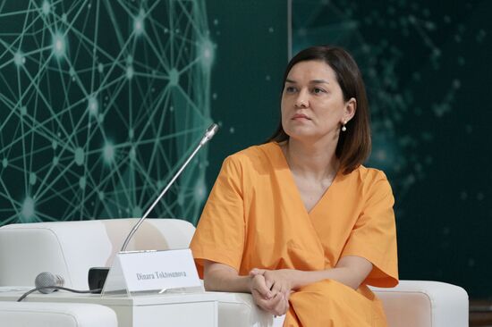 Dinara Toktosunova, head of Ruptly video agency, at a session, Russia and the Islamic World: Media Cooperation for Sustainable Development and Economic Prosperity, during the 14th Russia - Islamic World: KazanForum International Economic Forum. Photos may be used as stated in the media bank section dedicated to the forum. Location: Russia, Republic of Tatarstan, Kazan. Author: Alexandr Kryazhev/ANO “Directorate for Sports and Social Projects”. KAZANFORUM 2023. Russia and the Islamic World: Media Cooperation for Sustainable Development and Economic Prosperity