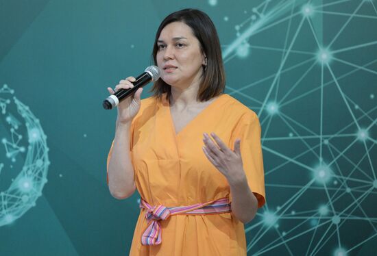Dinara Toktosunova, head of Ruptly video agency, at a session, Russia and the Islamic World: Media Cooperation for Sustainable Development and Economic Prosperity, during the 14th Russia - Islamic World: KazanForum International Economic Forum. Photos may be used as stated in the media bank section dedicated to the forum. Location: Russia, Republic of Tatarstan, Kazan. Author: Alexandr Kryazhev/ANO “Directorate for Sports and Social Projects”. KAZANFORUM 2023. Russia and the Islamic World: Media Cooperation for Sustainable Development and Economic Prosperity