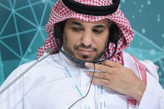 Yousif Salem Alharbi, Director of the Halal Center, General Directorate for Food and Medicines of the Kingdom of Saudi Arabia (SFDA), at the Drivers for the development of Russian AIC export: Halal products session held as part of the 14th Russia - Islamic World: KazanForum International Economic Forum. Photos may be used subject to the terms in the forum-specific section of the media bank. Location: Russia, Republic of Tatarstan, Kazan. Author: Alexey Nikolskiy/ANO “Directorate for Sports and Social Projects”. KAZANFORUM 2023. Drivers for the development of Russian AIC export: Halal products