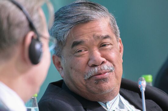 Malaysia's Minister of Agriculture and Food Security Datuk Seri Haji Mohamad bin Sabu at the Drivers for the development of Russian AIC export: Halal products session held as part of the 14th Russia - Islamic World: KazanForum International Economic Forum. Photos may be used subject to the terms in the forum-specific section of the media bank. Location: Russia, Republic of Tatarstan, Kazan. Author: Alexey Nikolskiy/ANO “Directorate for Sports and Social Projects”. KAZANFORUM 2023. Drivers for the development of Russian AIC export: Halal products