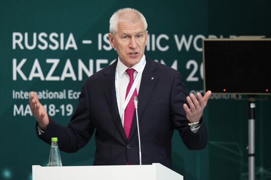 Russian Minister of Sports Oleg Matitsyn at the Sport is a Factor of Sustainable Partnership session held as part of the 14th Russia - Islamic World: KazanForum International Economic Forum. Photos may be used subject to the terms in the forum-specific section of the media bank. Location: Russia, Republic of Tatarstan, Kazan. Author: Alexei Danichev/ANO “Directorate for Sports and Social Projects”. KAZANFORUM 2023. Sport is a factor of sustainable partnership