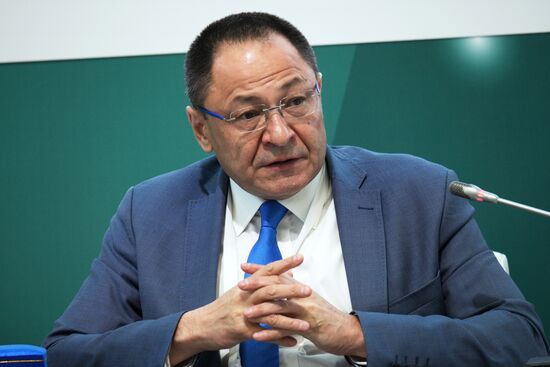 Uzbekistani Minister of Youth Policy and Sports Adham Ikramov at the Sport is a Factor of Sustainable Partnership session held as part of the 14th Russia - Islamic World: KazanForum International Economic Forum. Photos may be used subject to the terms in the forum-specific section of the media bank. Location: Russia, Republic of Tatarstan, Kazan. Author: Alexei Danichev/ANO “Directorate for Sports and Social Projects”. KAZANFORUM 2023. Sport is a factor of sustainable partnership