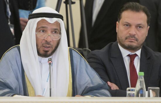 Left: Abdullah AlMatuk, Chairman of the International Organization of Islamic Charity, Special Adviser to the Secretary-General of the United Nations. Russia-Islamic World Strategic Vision Group, a session during the 14th Russia - Islamic World: KazanForum international economic forum. Photos may be used subject to the terms in the forum-specific section of the media bank. Location: Russia, Republic of Tatarstan, Kazan. Author: Pavel Lisitsyn/ANO “Directorate for Sports and Social Projects”. KAZANFORUM 2023. Russia-Islamic World Strategic Vision Group