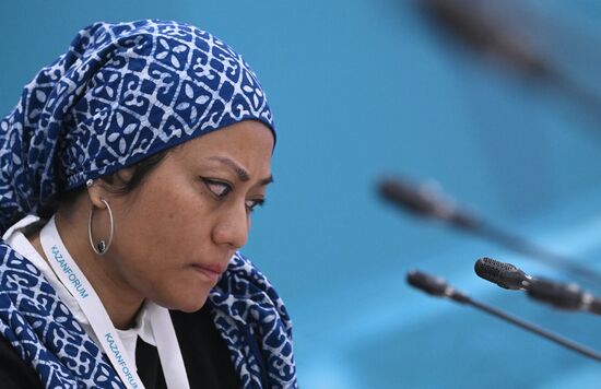 Ruslena Ramli, Director of Digital Finance and Islamic Digital Economy, Malaysian Digital Economy Corporation (MDEC), at the session on Tools to Support Initiatives and Projects for Introduction and Implementation in the OIC Countries as part of the XIV International Economic Forum RUSSIA — ISLAMIC WORLD: KAZANFORUM 2023. Photos may be used as stated in the media bank section concerning the forum. Location: Russia, Republic of Tatarstan, Kazan. Author: Kirill Kallinikov/ANO “Directorate for Sports and Social Projects”. KAZANFORUM 2023. Tools to Support Initiatives and Projects for OIC Countries