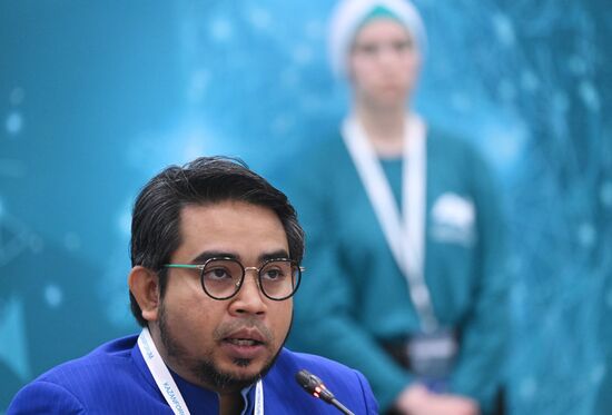 Ahmad Sani Abdul Alim Arabi, Chief Executive Officer of the Malaysian Advisory Council of Islamic Organizations, at the session on Tools to Support Initiatives and Projects for Introduction and Implementation in the OIC Countries as part of the XIV International Economic Forum RUSSIA — ISLAMIC WORLD: KAZANFORUM 2023. Photos may be used as stated in the media bank section concerning the forum. Location: Russia, Republic of Tatarstan, Kazan. Author: Kirill Kallinikov/ANO “Directorate for Sports and Social Projects”. KAZANFORUM 2023. Tools to Support Initiatives and Projects for OIC Countries