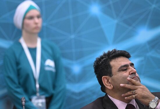 Dalip Kumar Chopra President, Foundation for Health and Wellness Promotion (India), at the session on Tools to Support Initiatives and Projects for Introduction and Implementation in the OIC Countries as part of the XIV International Economic Forum RUSSIA — ISLAMIC WORLD: KAZANFORUM 2023. Photos may be used as stated in the media bank section concerning the forum. Location: Russia, Republic of Tatarstan, Kazan. Author: Kirill Kallinikov/ANO “Directorate for Sports and Social Projects”. KAZANFORUM 2023. Tools to Support Initiatives and Projects for OIC Countries