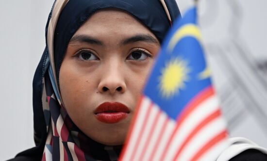 Malaysian Youth Diplomacy Chair Elisa Shafiqah (Malaysia) takes part in the session KAZANFORUM 2023. OIC Young Diplomats Forum, part of the 14th International Economic Forum RUSSIA — ISLAMIC WORLD: KAZANFORUM. Photos may be used as stated in the media bank's Forum section. Location: Russia, Republic of Tatarstan, Kazan. Author: Alexey Maishev/ANO “Directorate for Sports and Social Projects”. KAZANFORUM 2023. OIC Young Diplomats Forum