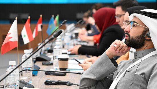 Participants in a session, OIC Young Diplomats Forum, during the 14th Russia - Islamic World: KazanForum International Economic Forum. Photos may be used as stated in the media bank section dedicated to the forum. Location: Russia, Republic of Tatarstan, Kazan. Author: Alexey Maishev/ANO “Directorate for Sports and Social Projects”. KAZANFORUM 2023. OIC Young Diplomats Forum