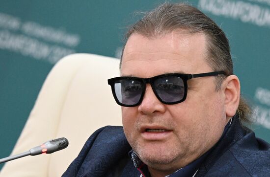 UAE resident Yevgeny Morozov, organizer of concerts, festivals and cultural events in the Emirates, co-organizer of the Dresden Opera Ball, Dubai Classics, a series of concerts with Russian and world stars, takes part in the news conference, The Role of Creative Industries in Modern Economy, part of the 14th International Economic Forum RUSSIA — ISLAMIC WORLD: KAZANFORUM. Photos may be used as stated in the media bank's Forum section. Location: Russia, Republic of Tatarstan, Kazan. Author: Maksim Bogodvid/ANO “Directorate for Sports and Social Projects”. KAZANFORUM 2023. Press conference, The Role of Creative Industries in Modern Economy