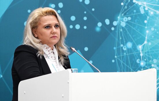 Deputy of the State Duma of the Federal Assembly Alla Salayeva at the Medical Tourism session held as part of the 14th Russia - Islamic World: KazanForum International Economic Forum. Photos may be used subject to the terms in the forum-specific section of the media bank. Location: Russia, Republic of Tatarstan, Kazan. Author: Svetlana Shevchenko/ANO “Directorate for Sports and Social Projects”. KAZANFORUM 2023. Medical tourism