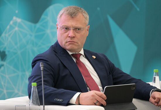 Governor of the Astrakhan Region Igor Babushkin at the Russia - Azerbaijan session held as part of the 14th Russia - Islamic World: KazanForum International Economic Forum. Photos may be used subject to the terms in the forum-specific section of the media bank. Location: Russia, Republic of Tatarstan, Kazan. Author: Alexandr Kryazhev/ANO “Directorate for Sports and Social Projects”. KAZANFORUM 2023. Russia - Azerbaijan