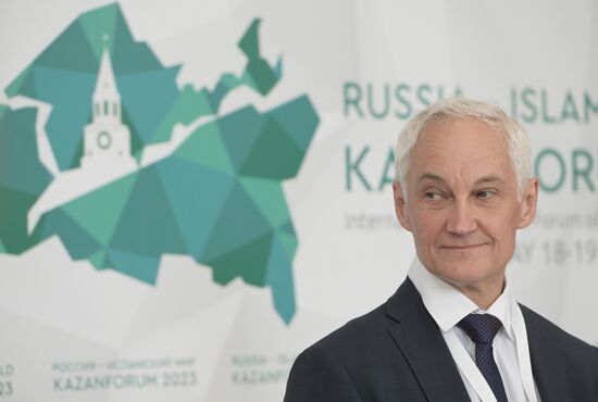 Russian First Deputy Prime Minister Andrei Belousov during the 14th Russia - Islamic World: KazanForum International Economic Forum. Photos may be used as stated in the media bank section concerning the forum. Location: Russia, Republic of Tatarstan, Kazan. Author: Pavel Lisitsyn/ANO “Directorate for Sports and Social Projects”. KAZANFORUM 2023. Sidelines