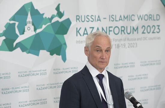 Russian First Deputy Prime Minister Andrei Belousov during the 14th Russia - Islamic World: KazanForum International Economic Forum. Photos may be used as stated in the media bank section concerning the forum. Location: Russia, Republic of Tatarstan, Kazan. Author: Pavel Lisitsyn/ANO “Directorate for Sports and Social Projects”. KAZANFORUM 2023. Sidelines