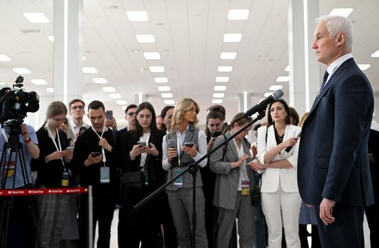 First Deputy Prime Minister of Russia Andrei Belousov at the 14th Russia - Islamic World: KazanForum International Economic Forum. Photos may be used subject to the terms in the forum-specific section of the media bank. Location: Russia, Republic of Tatarstan, Kazan. Author: Svetlana Shevchenko/ANO “Directorate for Sports and Social Projects”. KAZANFORUM 2023. Sidelines
