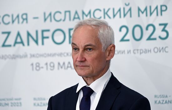 First Deputy Prime Minister of Russia Andrei Belousov at the 14th Russia - Islamic World: KazanForum International Economic Forum. Photos may be used subject to the terms in the forum-specific section of the media bank. Location: Russia, Republic of Tatarstan, Kazan. Author: Svetlana Shevchenko/ANO “Directorate for Sports and Social Projects”. KAZANFORUM 2023. Sidelines