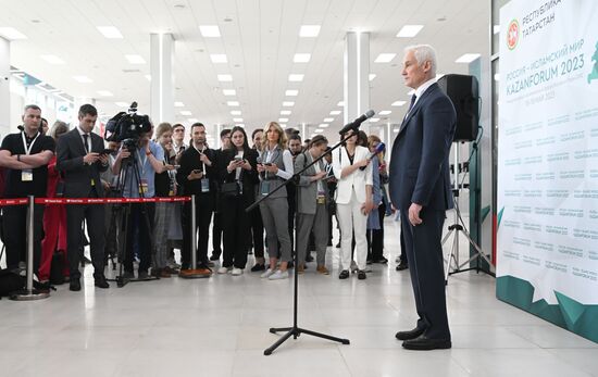 First Deputy Prime Minister of Russia Andrei Belousov at the 14th Russia - Islamic World: KazanForum International Economic Forum. Photos may be used subject to the terms in the forum-specific section of the media bank. Location: Russia, Republic of Tatarstan, Kazan. Author: Svetlana Shevchenko/ANO “Directorate for Sports and Social Projects”. KAZANFORUM 2023. Sidelines