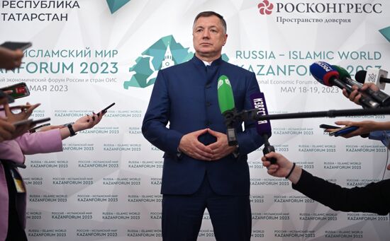 Deputy Prime Minister of Russia Marat Khusnullin at the 14th Russia - Islamic World: KazanForum International Economic Forum. Photos may be used subject to the terms in the forum-specific section of the media bank. Location: Russia, Republic of Tatarstan, Kazan. Author: Svetlana Shevchenko/ANO “Directorate for Sports and Social Projects”. KAZANFORUM 2023. Sidelines