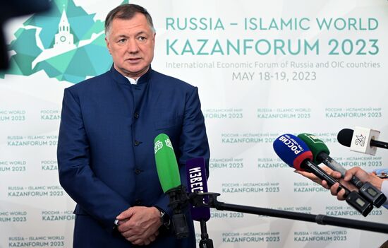 Deputy Prime Minister of Russia Marat Khusnullin at the 14th Russia - Islamic World: KazanForum International Economic Forum. Photos may be used subject to the terms in the forum-specific section of the media bank. Location: Russia, Republic of Tatarstan, Kazan. Author: Svetlana Shevchenko/ANO “Directorate for Sports and Social Projects”. KAZANFORUM 2023. Sidelines
