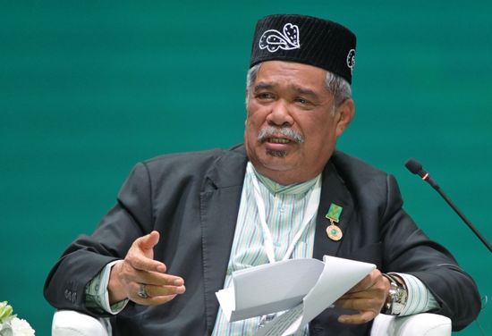 Malaysia's Minister of Agriculture and Food Security Datuk Seri Haji Mohamad bin Sabu at the plenary session of the Russia – Islamic World 14th International Economic Forum: Economy of Trust: Partnership between the Russian Federation and the OIC Countries. Photos may be used subject to the terms in the forum-specific section of the media bank. Location: Russia, Republic of Tatarstan, Kazan. Author: Evgeny Biyatov/ANO “Directorate for Sports and Social Projects”. KAZANFORUM 2023. Plenary session of the Russia – Islamic World 14th International Economic Forum