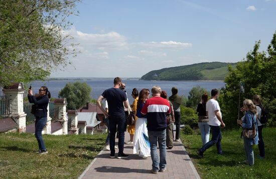 Forum guests during a sightseeing tour of the Sviyazhsk town and island. Photos may be used as stated in the media bank section concerning the forum. Location: Russia, Republic of Tatarstan, Sviyazhsk. Author: Alexei Danichev/ANO “Directorate for Sports and Social Projects”. KAZANFORUM 2023. Sightseeing tour to the Town-Island of Sviyazhsk