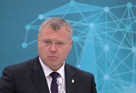 Astrakhan Region Governor Igor Babushkin at the session, On the development of the North-South international transport corridor, held as part of the 14th International Economic Forum Russia - Islamic World: KAZANFORUM. Photos can be used on terms listed in the media-bank's Forum section. Location: Russia, Kazan. Author: Evgeny Biyatov/ANO “Directorate for Sports and Social Projects”. KAZANFORUM 2023. On the development of the North-South international transport corridor