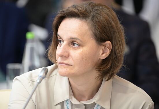 CEO of the Eurasian Innovations Center Irina Matskevich at the Expert Council for Selecting Startups in the Innopolis SEZ, held as part of the 14th International Economic Forum Russia - Islamic World: KAZANFORUM. Photos can be used on terms listed in the media-bank's Forum section. Location: Russia, Kazan. Author: Vladimir Astapkovich/ANO “Directorate for Sports and Social Projects”. KAZANFORUM 2023. Expert Council for Selecting Startups in the Innopolis SEZ