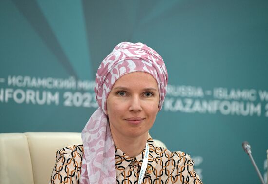 Full-service branding and licensing specialist in the field of animation Yana Zhili at the press conference on the promotion of national heroes held as part of the 14th International Economic Forum Russia - Islamic World: KAZANFORUM. Photos can be used on terms listed in the media-bank's Forum section. Location: Russia, Kazan. Author: Evgeny Biyatov/ANO “Directorate for Sports and Social Projects”. KAZANFORUM 2023. Press conference on the promotion of national heroes