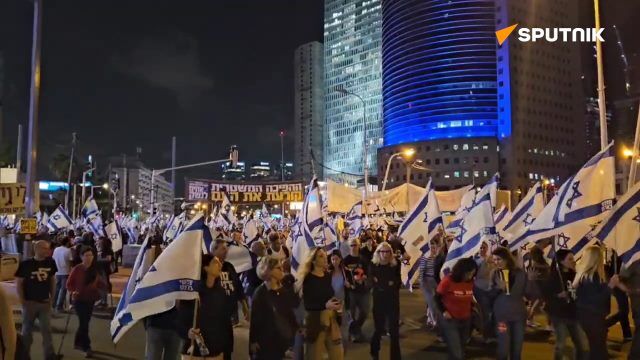 Israelis participate in the 20th demonstration against judicial reform