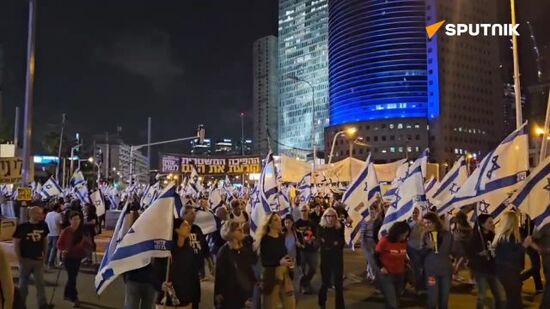 Israelis participate in the 20th demonstration against judicial reform