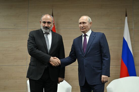 Russian President Vladimir Putin meets with Armenian Prime Minister Nikol Pashinyan in Sochi, Russia. Location: Russia, Federal territory 'Sirius'. Author: Ramil Sitdikov/Sputnik. Russia Armenia