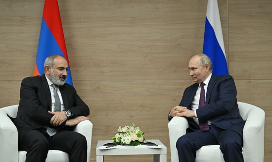 Russian President Vladimir Putin meets with Armenian Prime Minister Nikol Pashinyan in Sochi, Russia. Location: Russia, Federal territory 'Sirius'. Author: Ramil Sitdikov/Sputnik. Russia Armenia