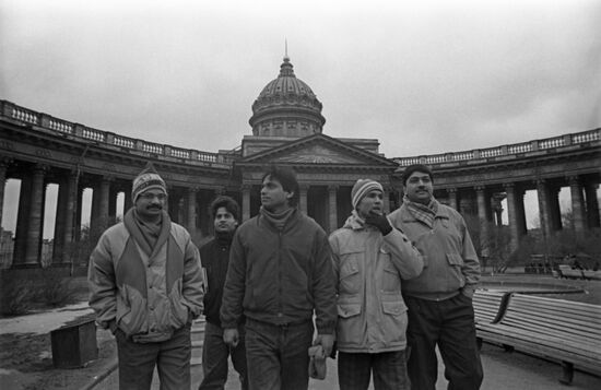 Students from India near Kazan cathedral in Leningrad