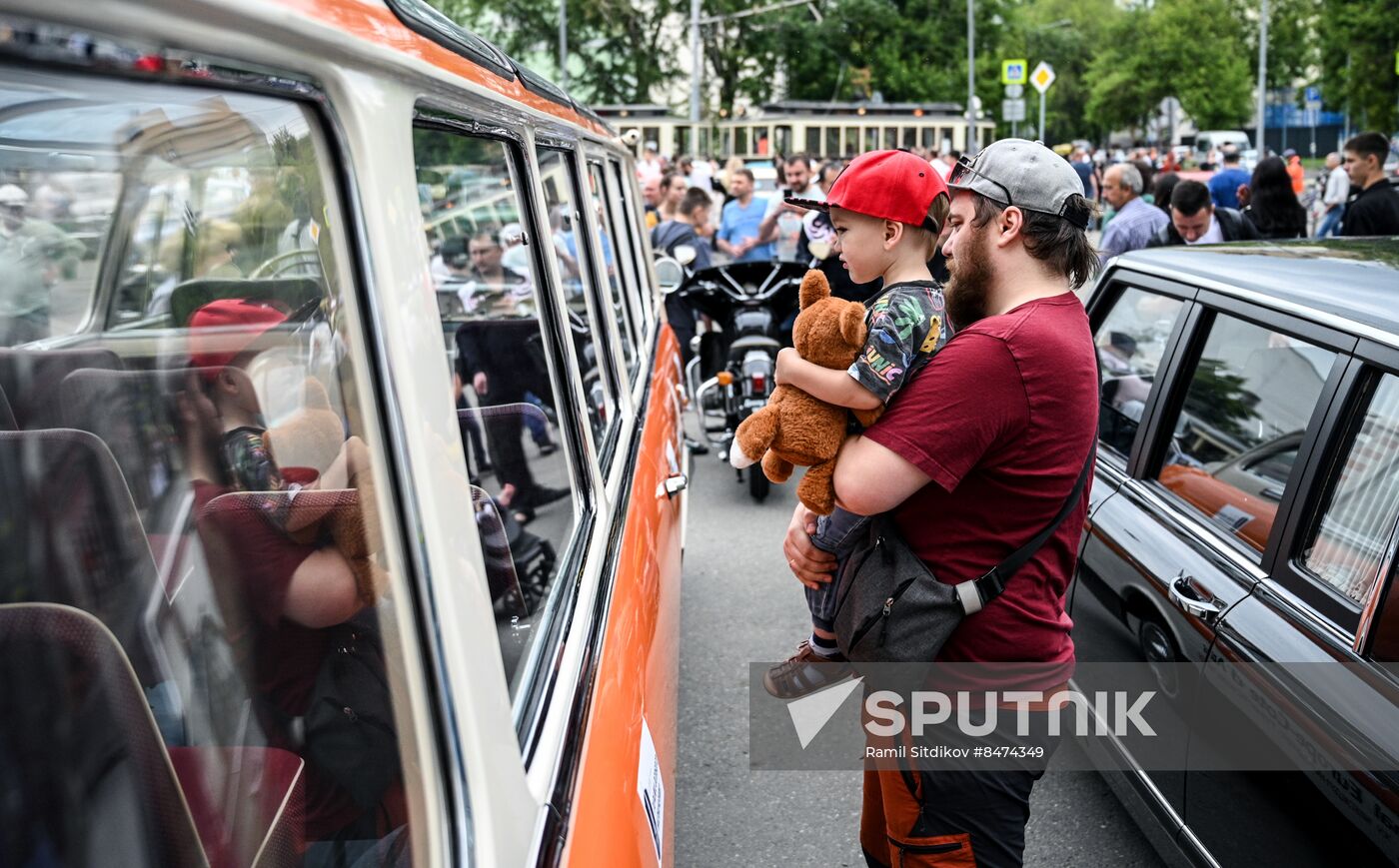 Russia Moscow Transport Day Retro Parade