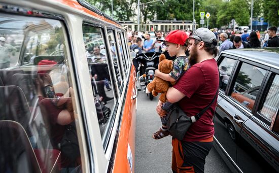 Russia Moscow Transport Day Retro Parade