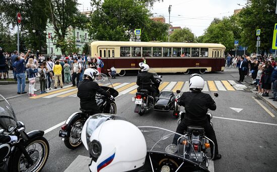 Russia Moscow Transport Day Retro Parade