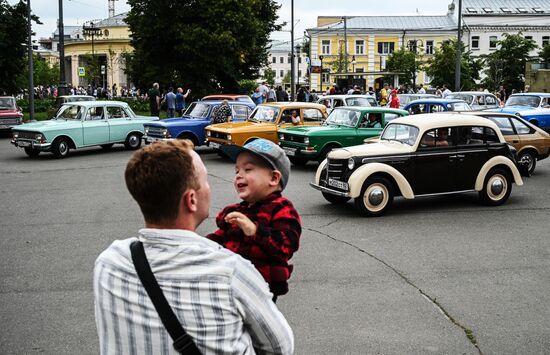 Russia Moscow Transport Day Retro Parade