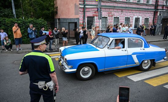 Russia Moscow Transport Day Retro Parade